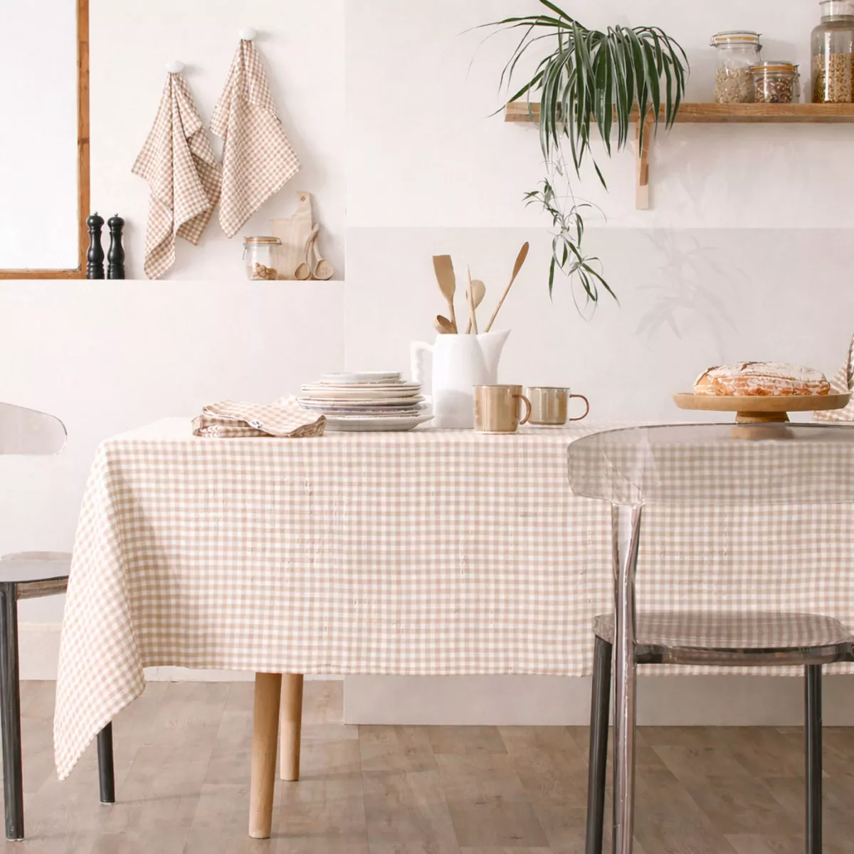 Mantel rectangular de gasa de algodón (150 x 250 cm) Gaïa vichy Ficelle