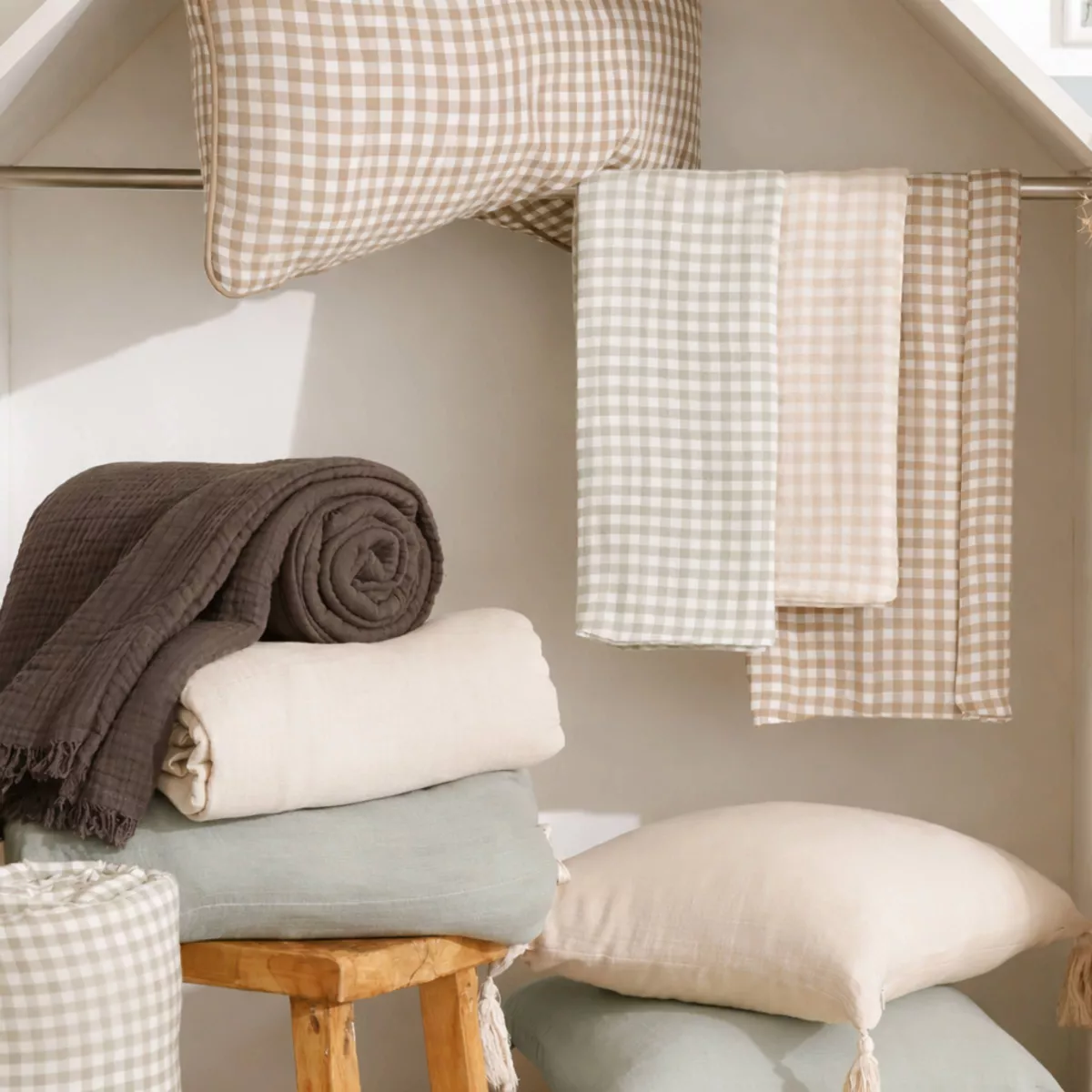 EM - Nappe rectangle 150 x 250 cm Gaze de coton tissŽe teinte GAìA VICHY Ficelle