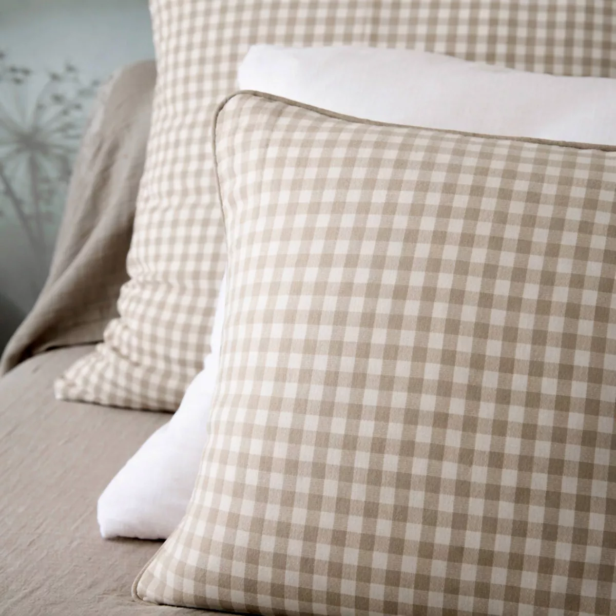 EM - Coussin dŽhoussable avec passepoil 40 x 60 cm Gaze de coton tissŽe teinte GAìA VICHY Ficelle