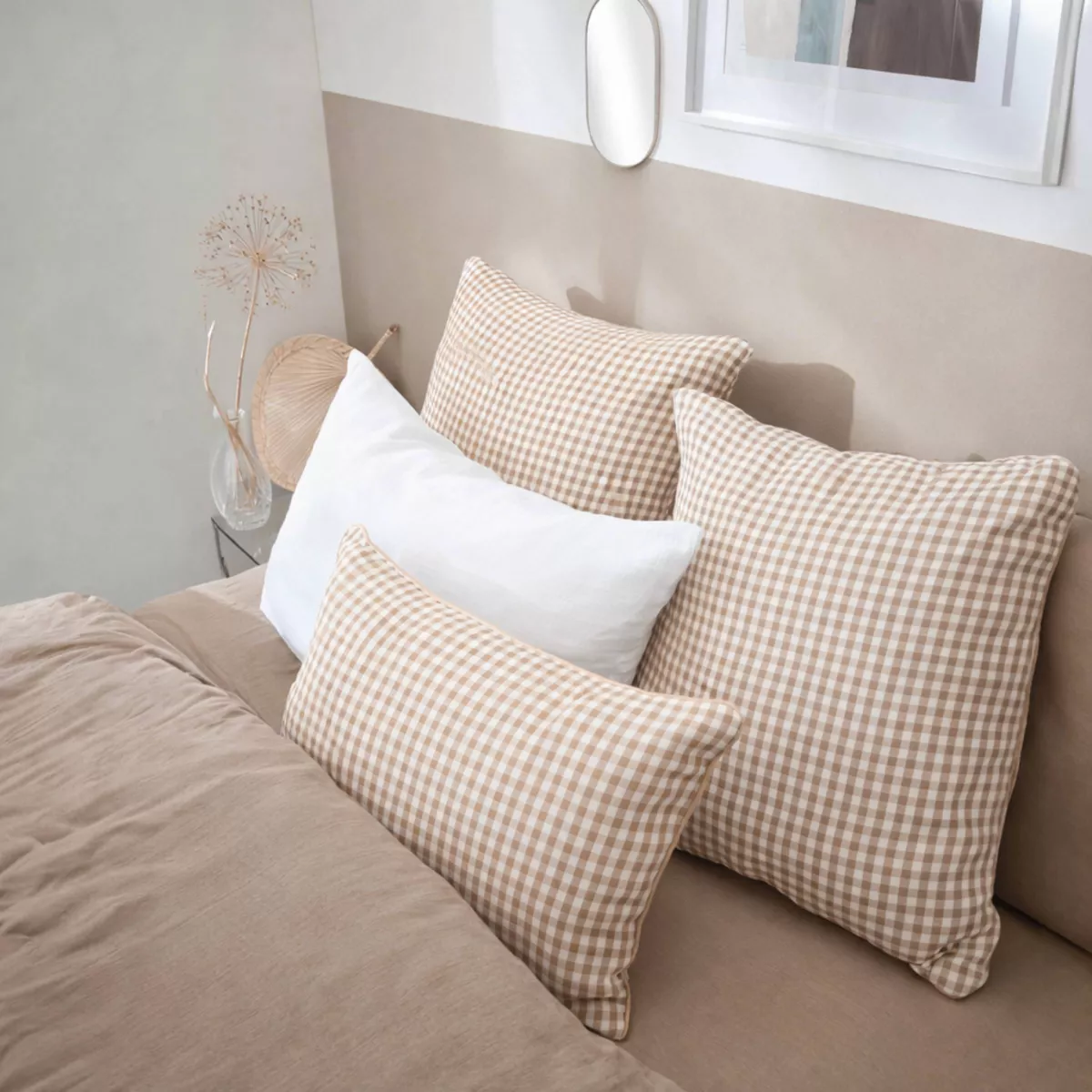EM - Taie d'oreiller 60 x 60 cm Gaze de coton tissŽe teinte GAìA VICHY Ficelle