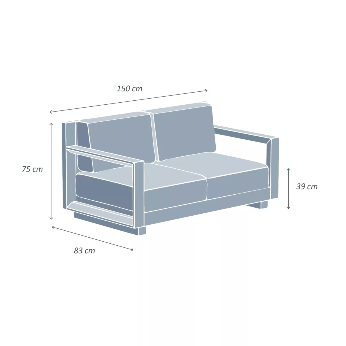 Canapé de jardin en aluminium 2 places Elba Gris anthracite et gris clair