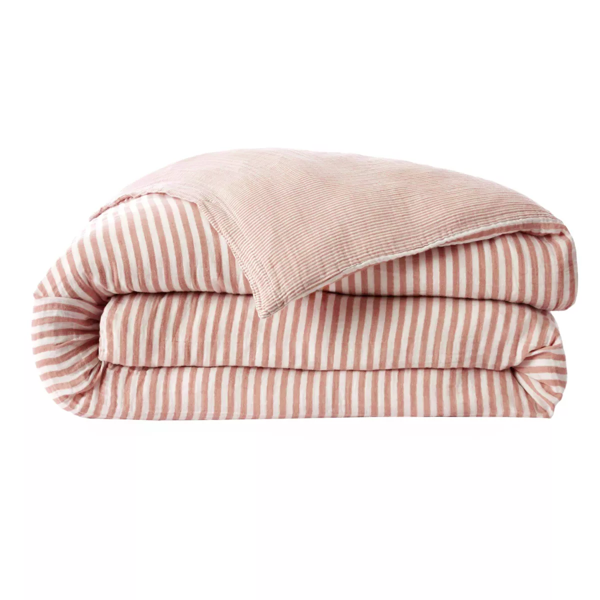 EM - Housse de couette rŽversible 260 x 240 cm Gaze de coton tissŽe teinte GAìA RAYURES Abricot