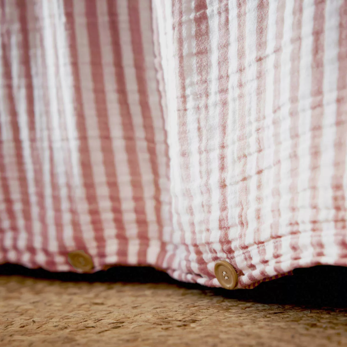 EM - Housse de couette rŽversible 240 x 220 cm Gaze de coton tissŽe teinte GAìA RAYURES Abricot