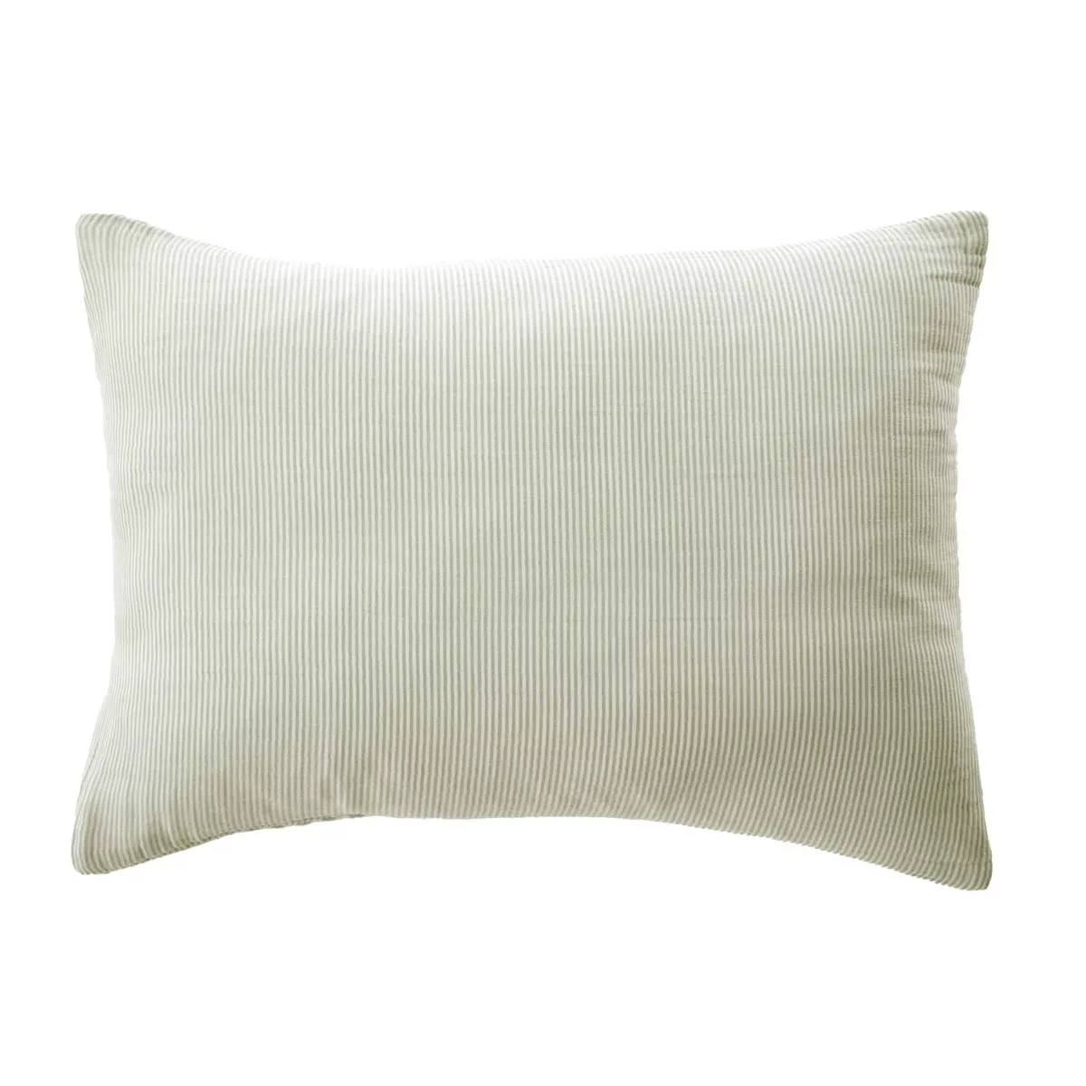 EM - Taie d'oreiller 50 x 70 cm Gaze de coton tissŽe teinte GAìA RAYURES Eucalyptus