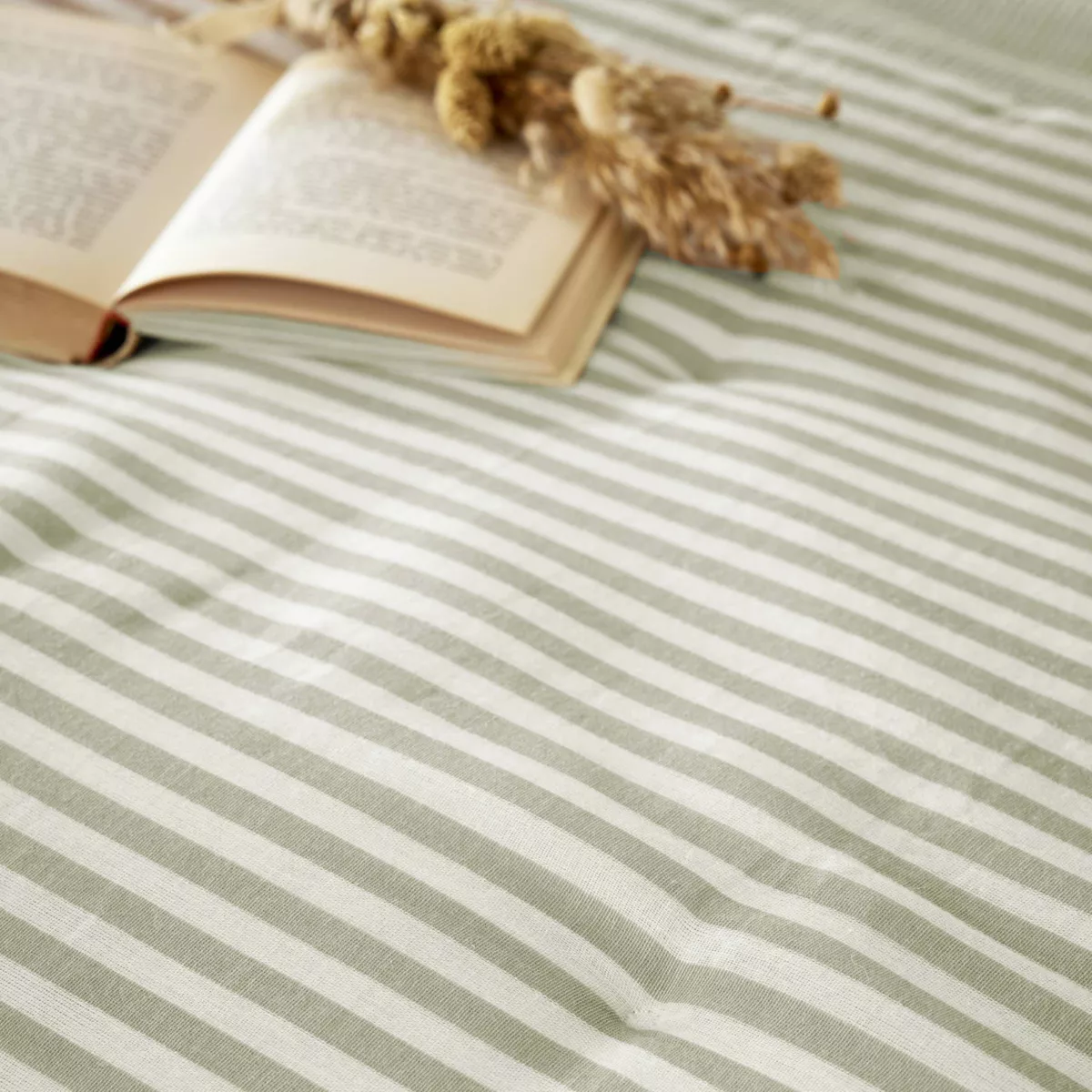 Piumone in garza di cotone (90 x 200 cm) Gaïa a righe Verde eucalipto
