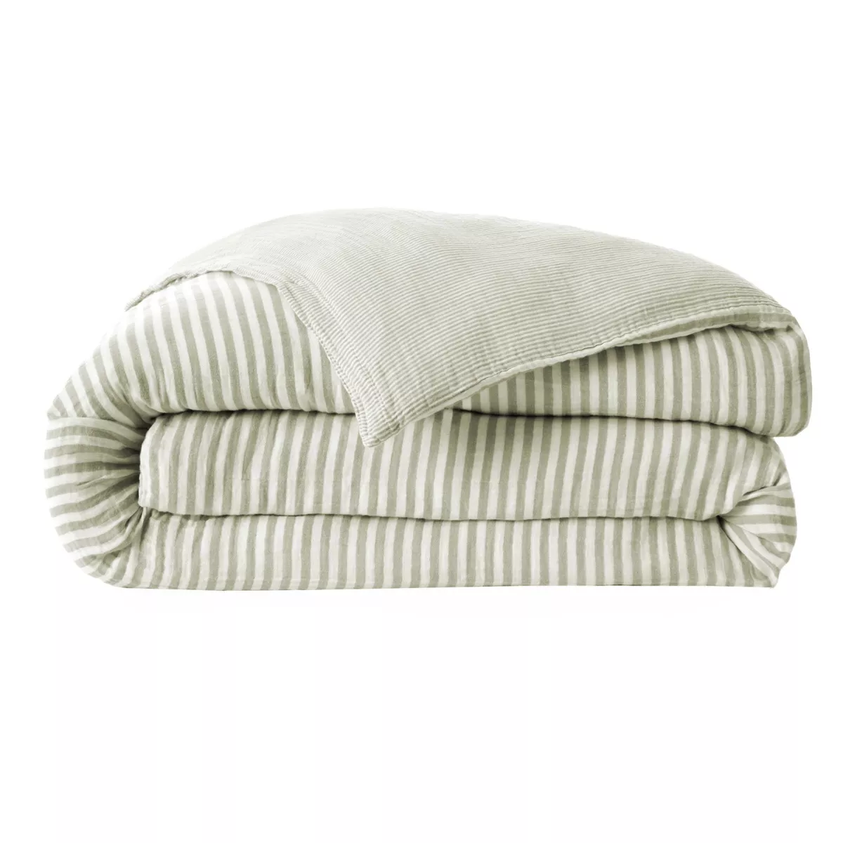 EM - Housse de couette rŽversible 260 x 240 cm Gaze de coton tissŽe teinte GAìA RAYURES Eucalyptus