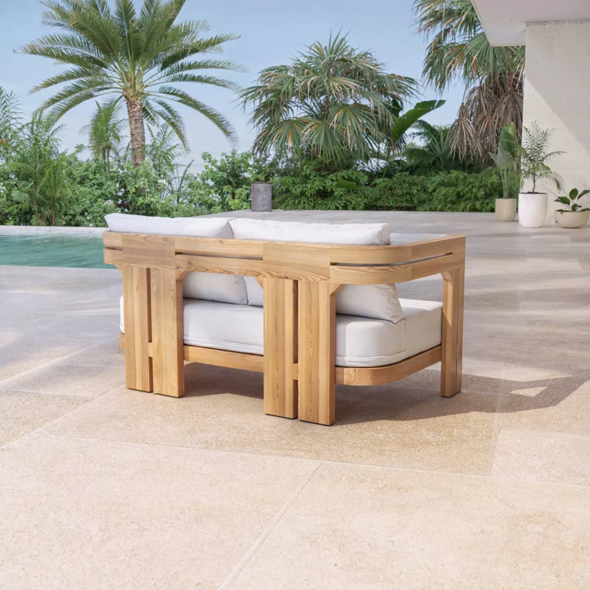CANAPE 2 PLACES DE JARDIN EN TECK ZANZIBAR BEIGE