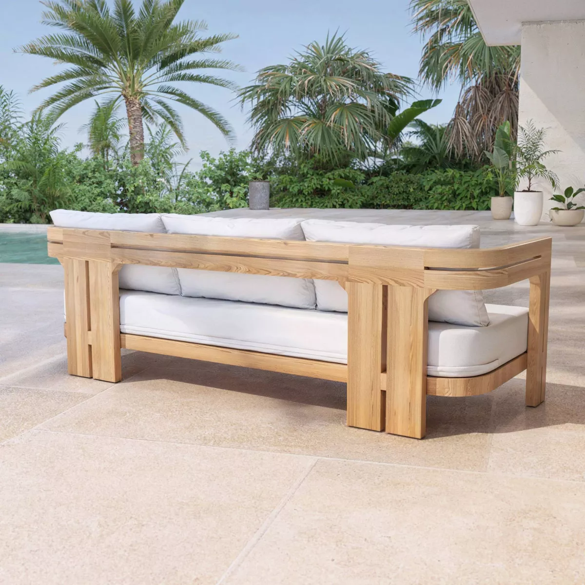 CANAPE 3 PLACES DE JARDIN EN TECK ZANZIBAR BEIGE