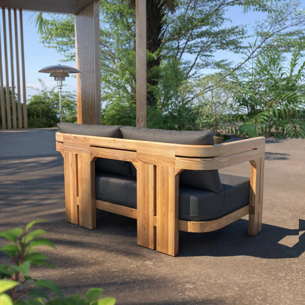 CANAPE 2 PLACES DE JARDIN EN TECK ZANZIBAR ANTHRACITE