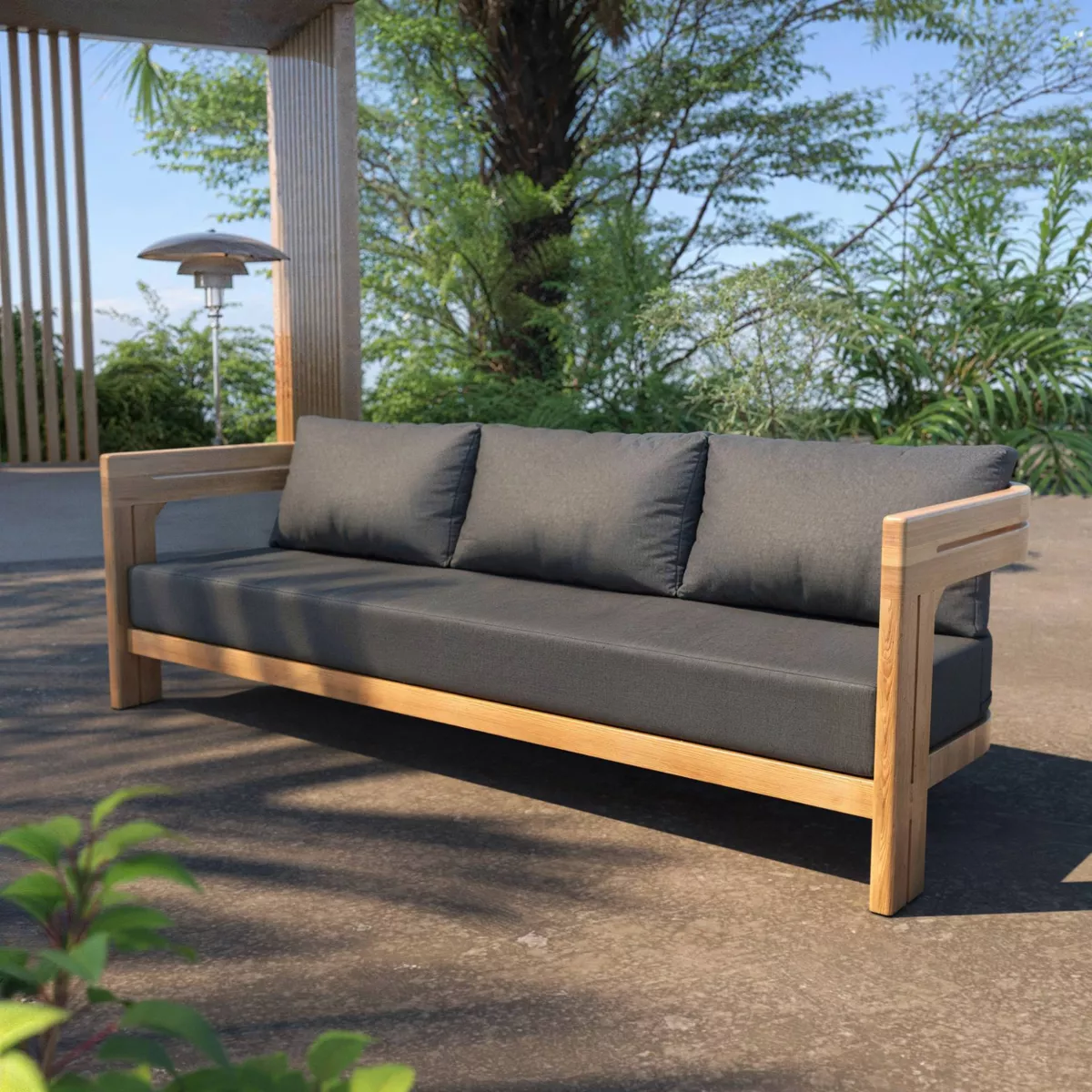CANAPE 3 PLACES DE JARDIN EN TECK ZANZIBAR ANTHRACITE