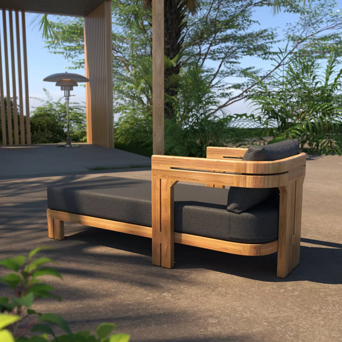 CHAISE LONGUE DE JARDIN EN TECK ZANZIBAR ANTHRACITE