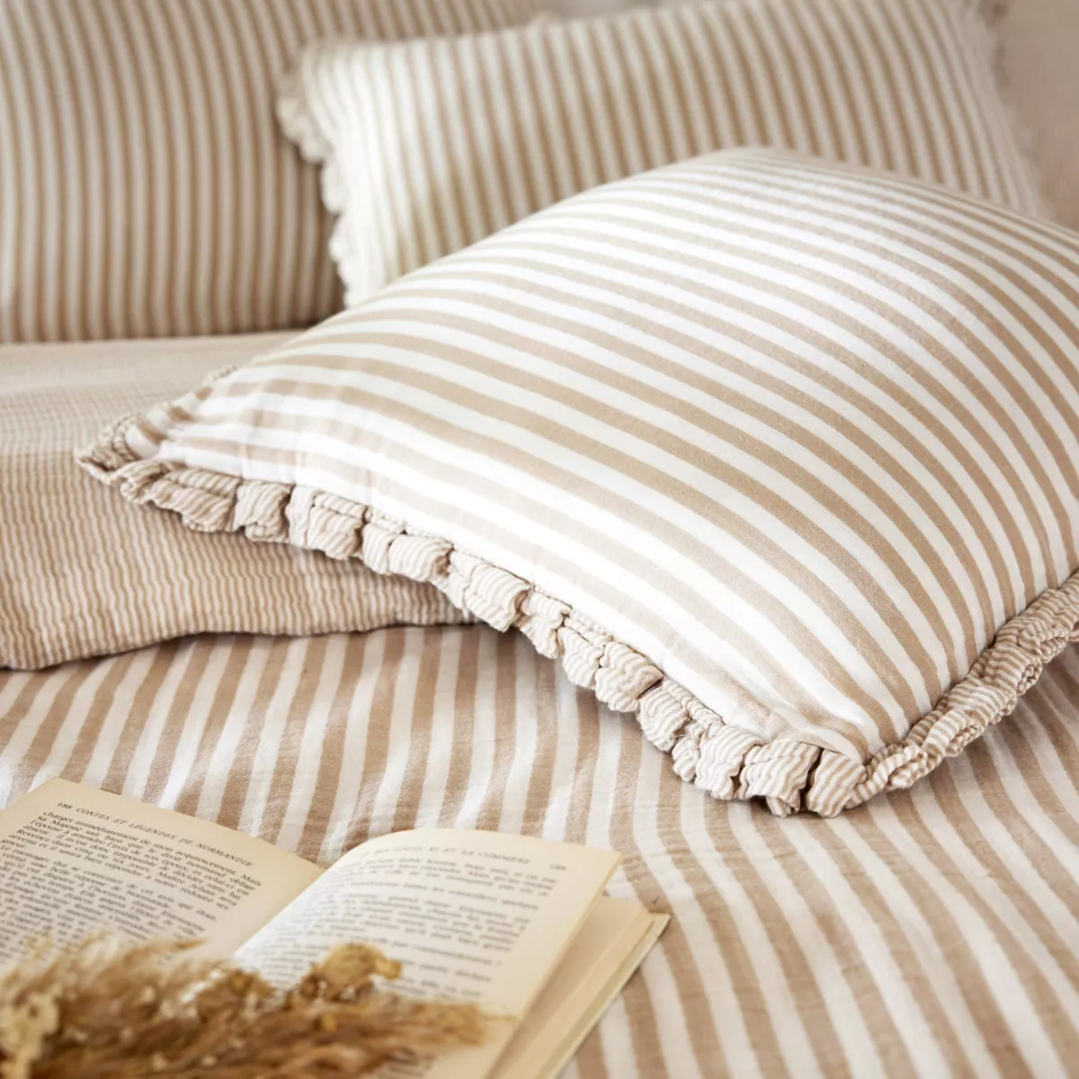 Cojín rectangular de gasa de algodón (40 x 60 cm) Gaïa rayas Albaricoque