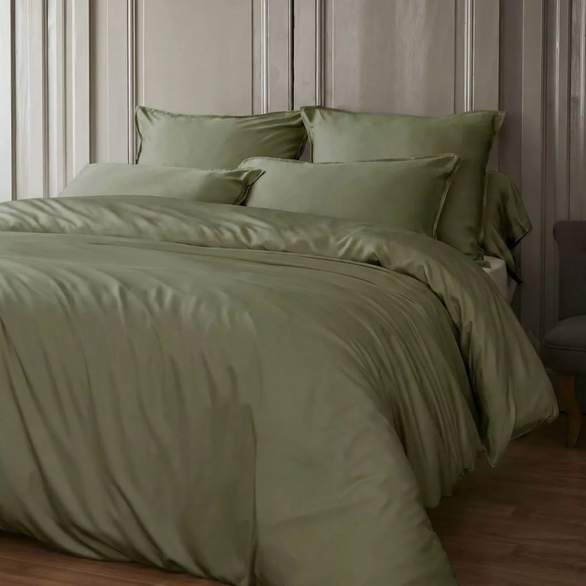 EM - Drap housse 180 x 200 cm Bambou SIENNA Romarin