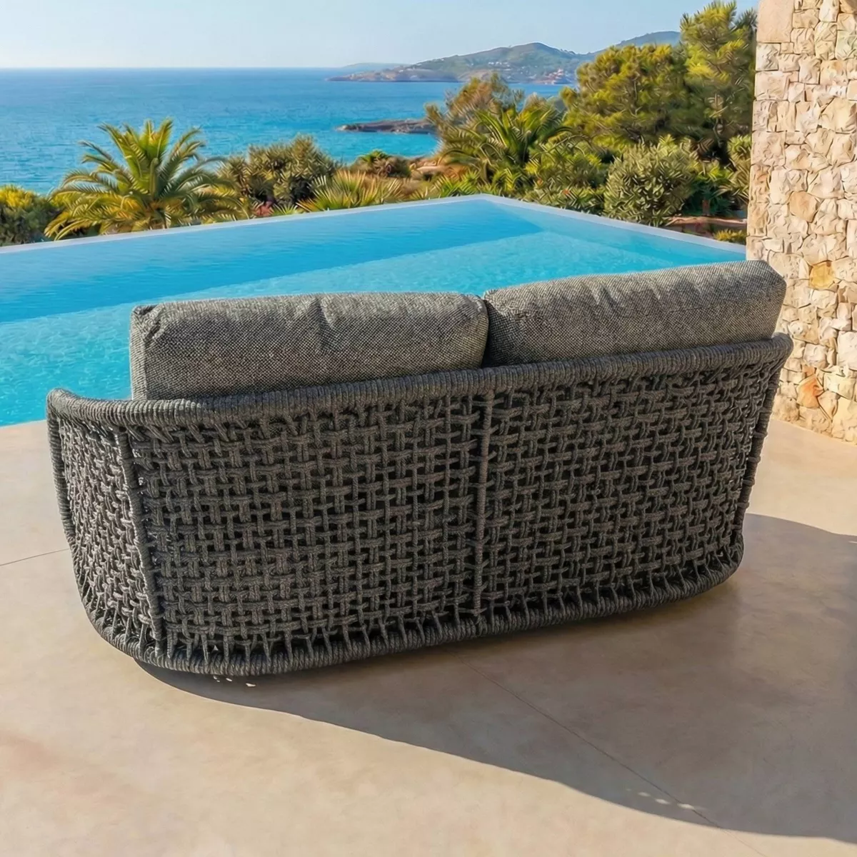 Divano da giardino effetto rattan e alluminio 2 posti Riviera Grigio antracite