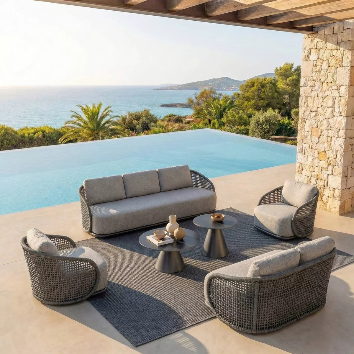 Divano da giardino effetto rattan e alluminio 2 posti Riviera Grigio antracite