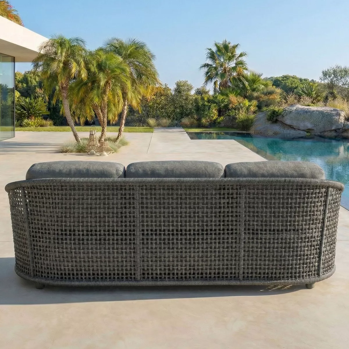 Divano da giardino effetto rattan e alluminio 3 posti Riviera Grigio antracite