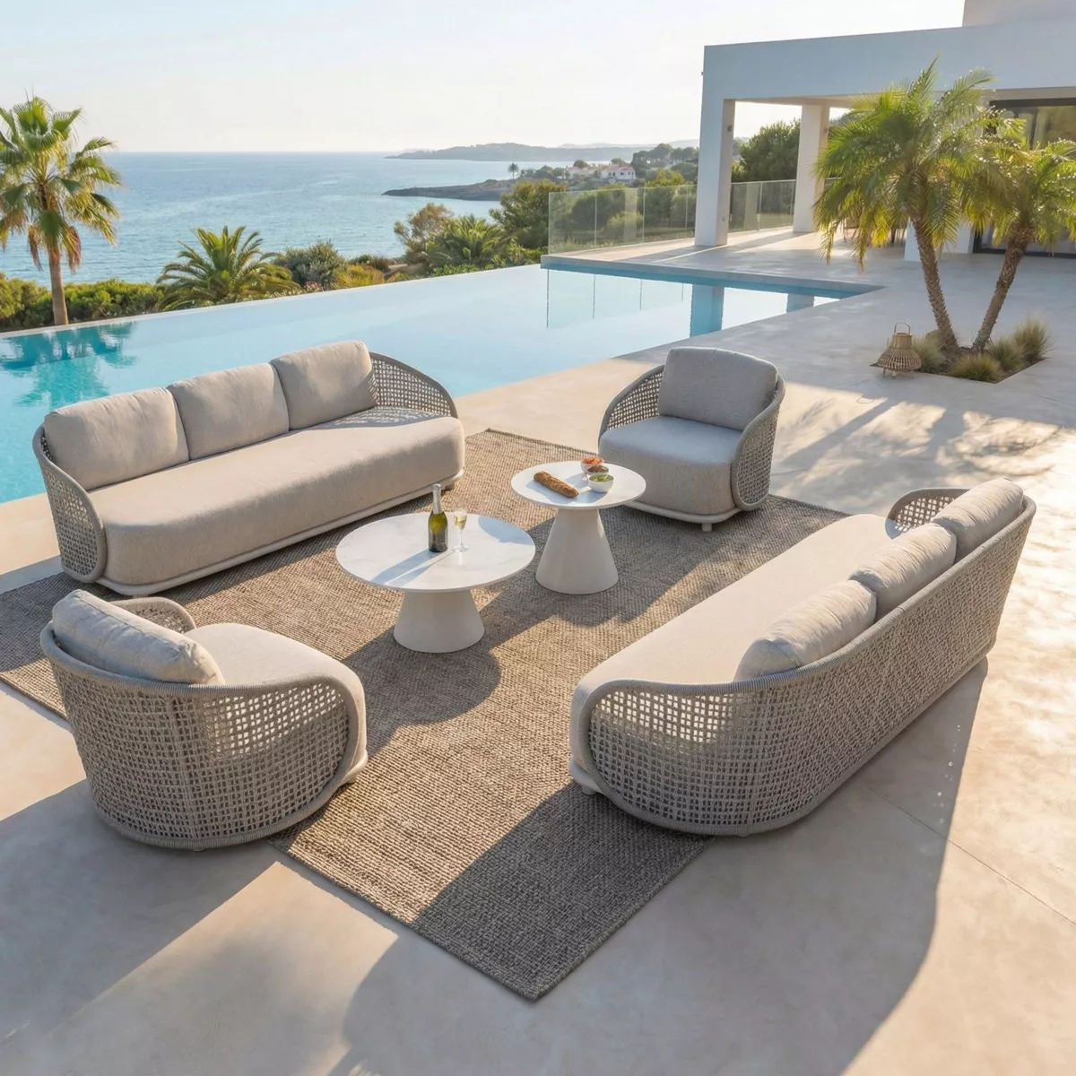 Set da giardino effetto rattan e alluminio 8 posti 6 pezzi Riviera Beige