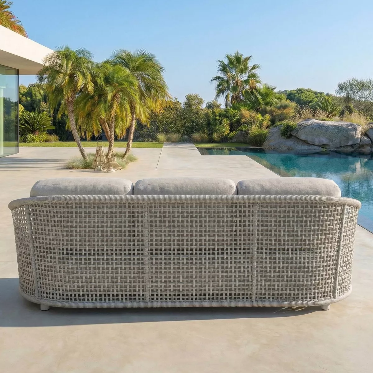 Set da giardino effetto rattan e alluminio 8 posti 6 pezzi Riviera Beige