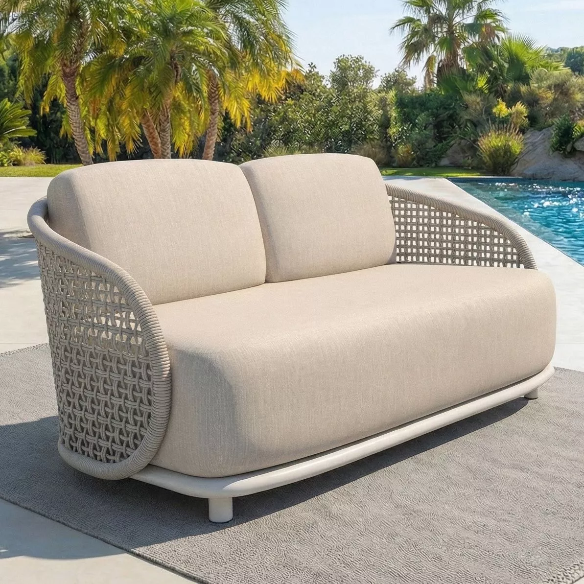 Set da giardino effetto rattan e alluminio 4 posti 5 pezzi Riviera Beige