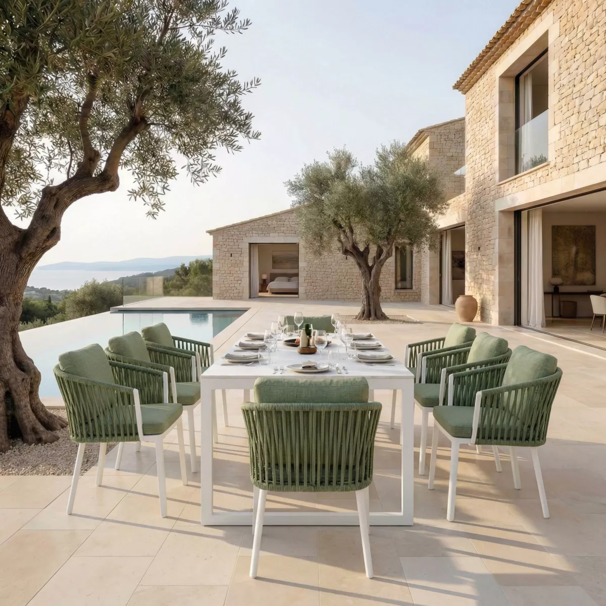 Lote de 2 sillas de jardín de aluminio Amalfi Blanco y Verde Pino