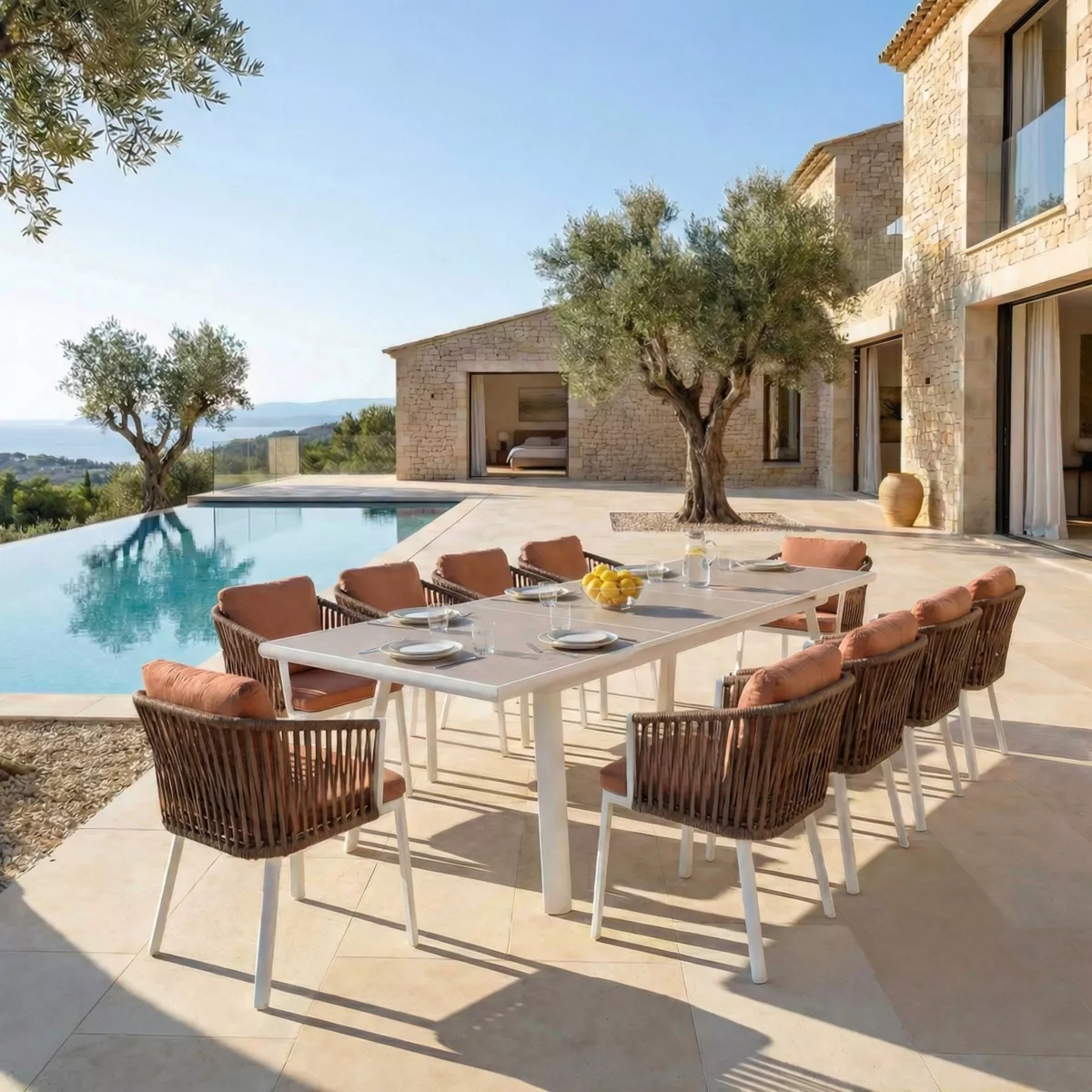 Lote de 2 sillas de jardín de aluminio Amalfi Blanco y Albaricoque