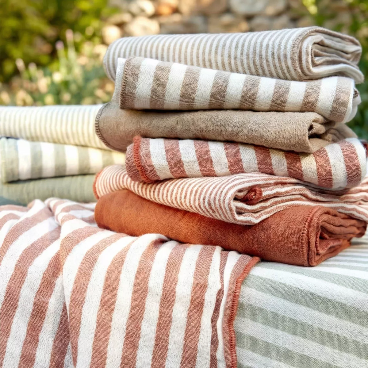 Rechteckige Baumwoll-Gaze Tischdecke (150 x 250 cm) Gaïa Streifen Ficelle