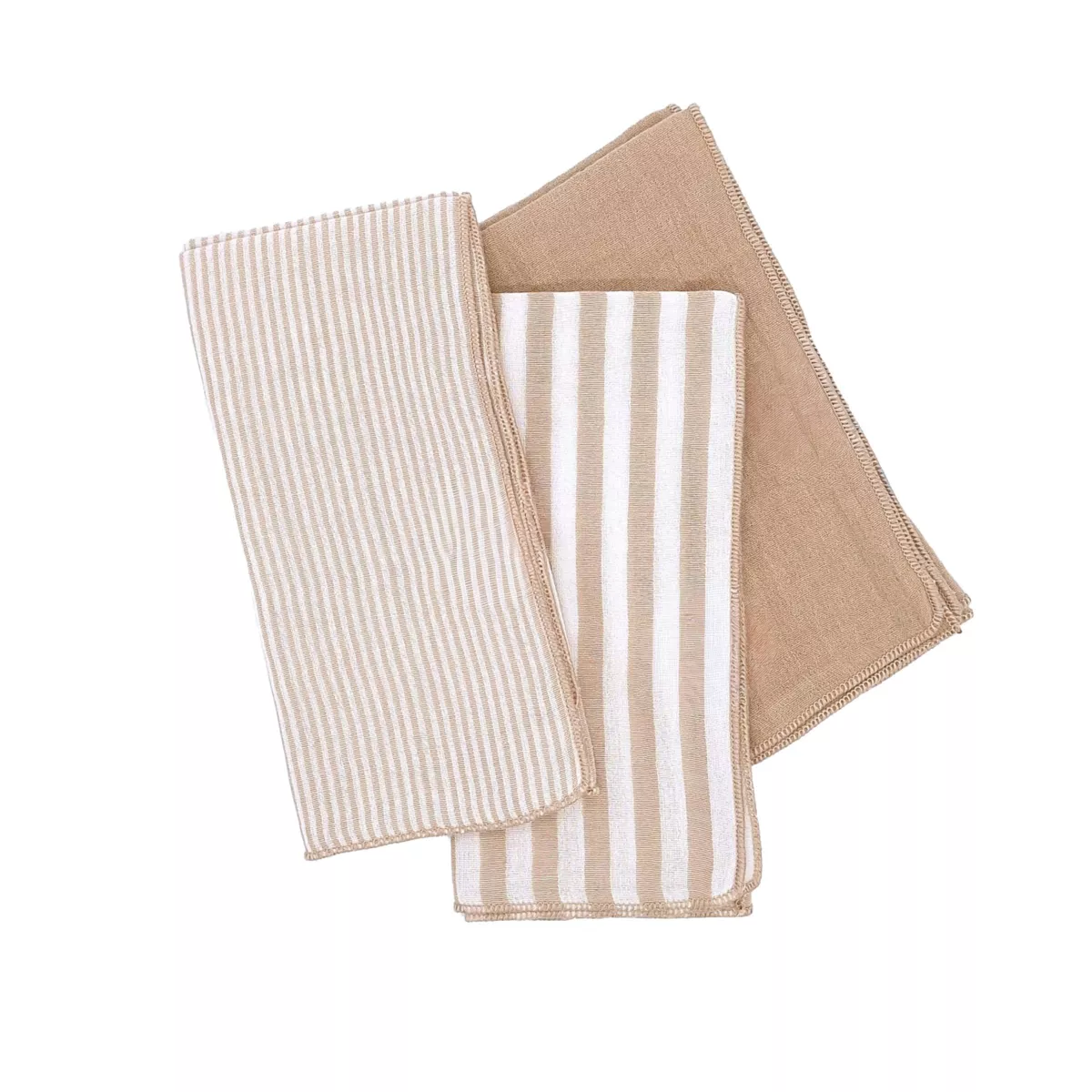 Lote de 3 servilletas de gasa de algodón (40 x 40 cm) Gaïa rayas Beige