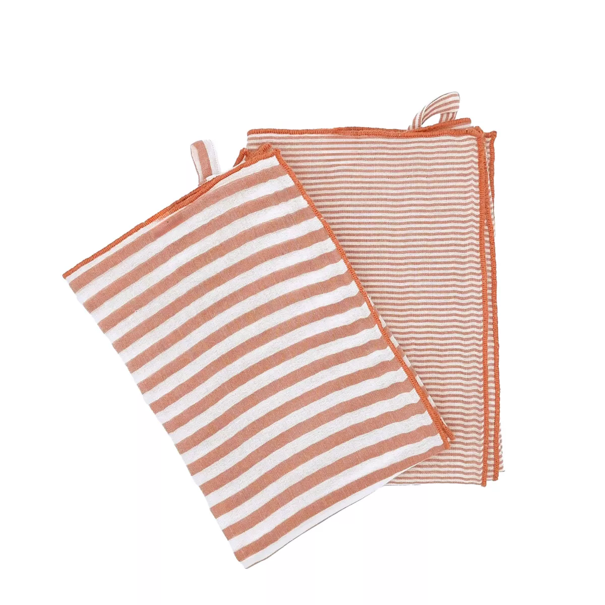 EM - Lot de 2 essuie-mains 50 x 70 cm Gaze de coton tissŽe teinte GAìA RAYURES Abricot