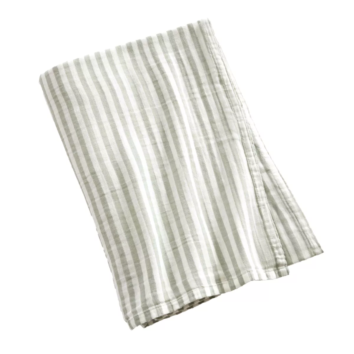 Mantel rectangular de gasa de algodón (150 x 350 cm) Gaïa rayas Verde eucalipto