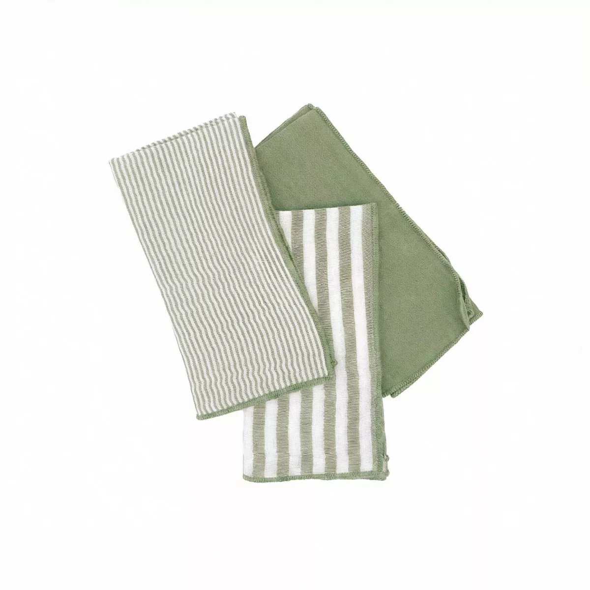 Lote de 3 servilletas de gasa de algodón (40 x 40 cm) Gaïa rayas Verde eucalipto