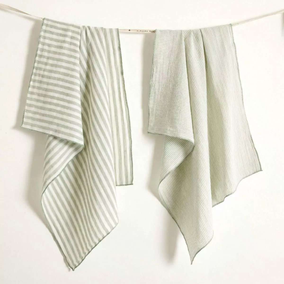 Set di 2 asciugamani in garza di cotone (50 x 70 cm) Gaïa a righe Verde eucalipto