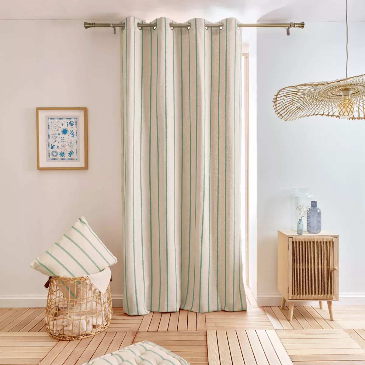 Rideau toile de coton rectangulaire (135 x 260 cm) Ocealys Vert