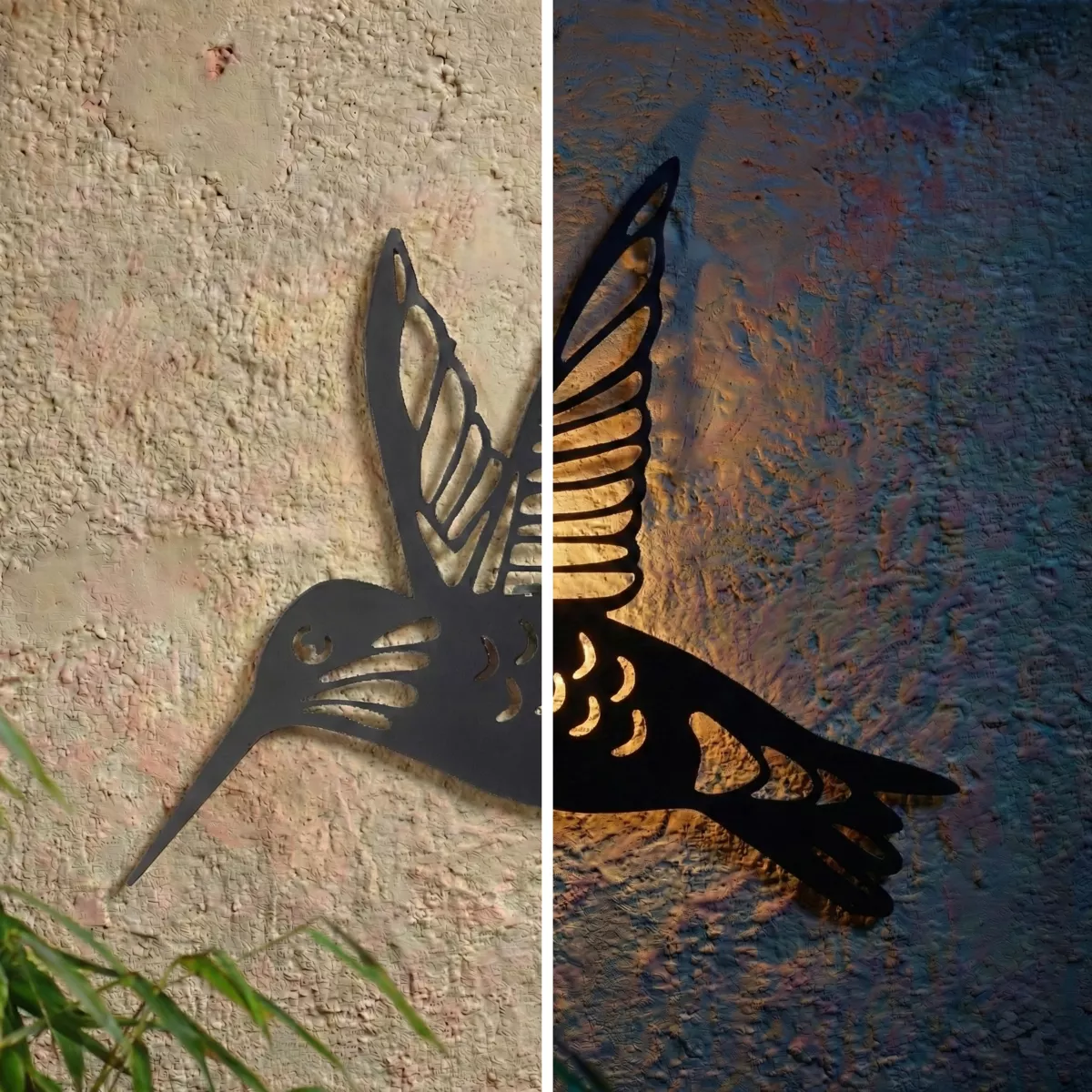 Lámpara solar de pared en metal (L31,5 cm) Colibrí Negro