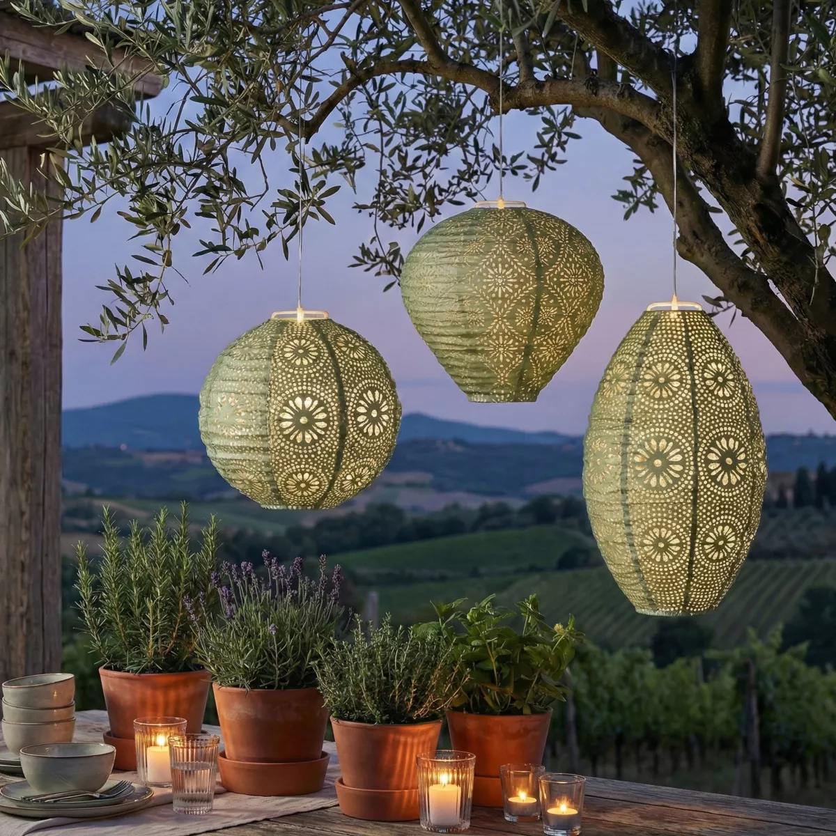 Sospensione da giardino solare (H38 cm) Lanterna traforata Verde