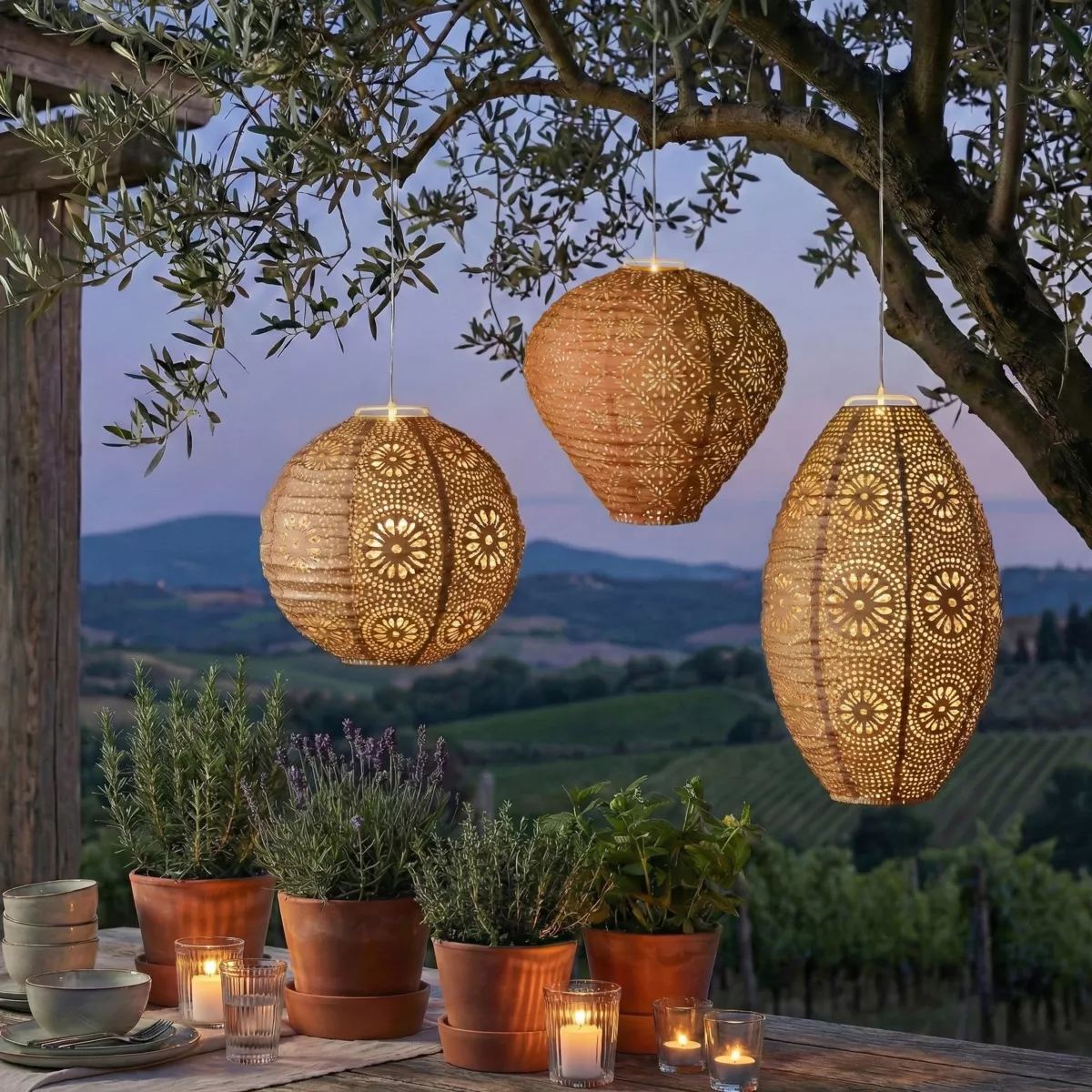 Sospensione da giardino solare (H38 cm) Lanterna traforata Arancione
