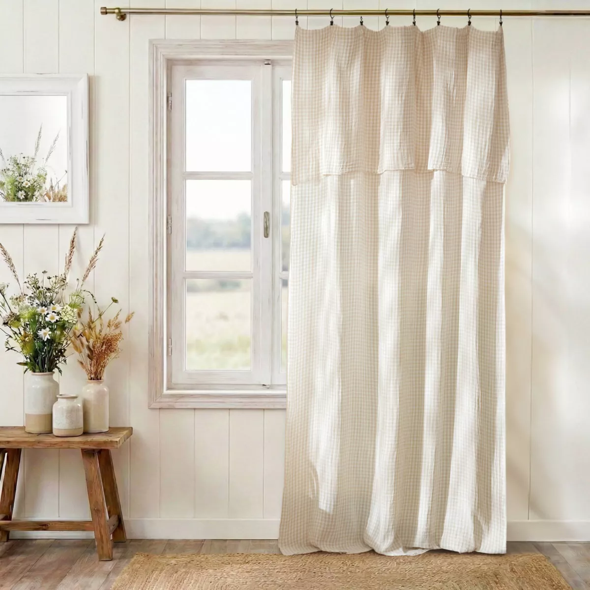 Tenda in garza di cotone regolabile (140 x max 180 cm) Gaïa vichy Beige