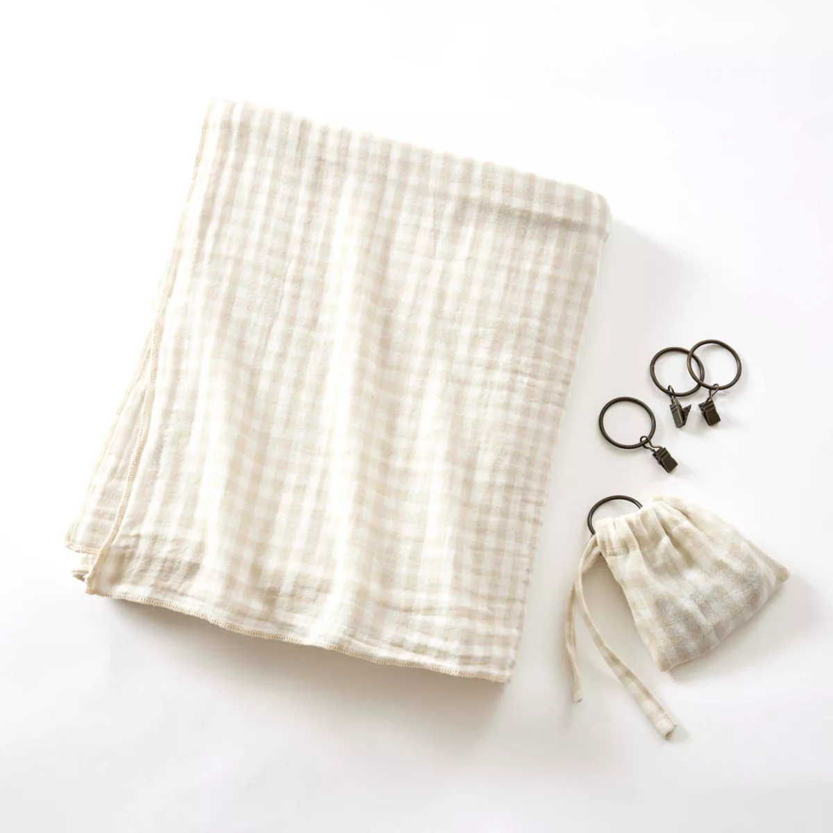 Cortina de gasa de algodón ajustable (140 x máximo 300 cm) Gaïa vichy Beige