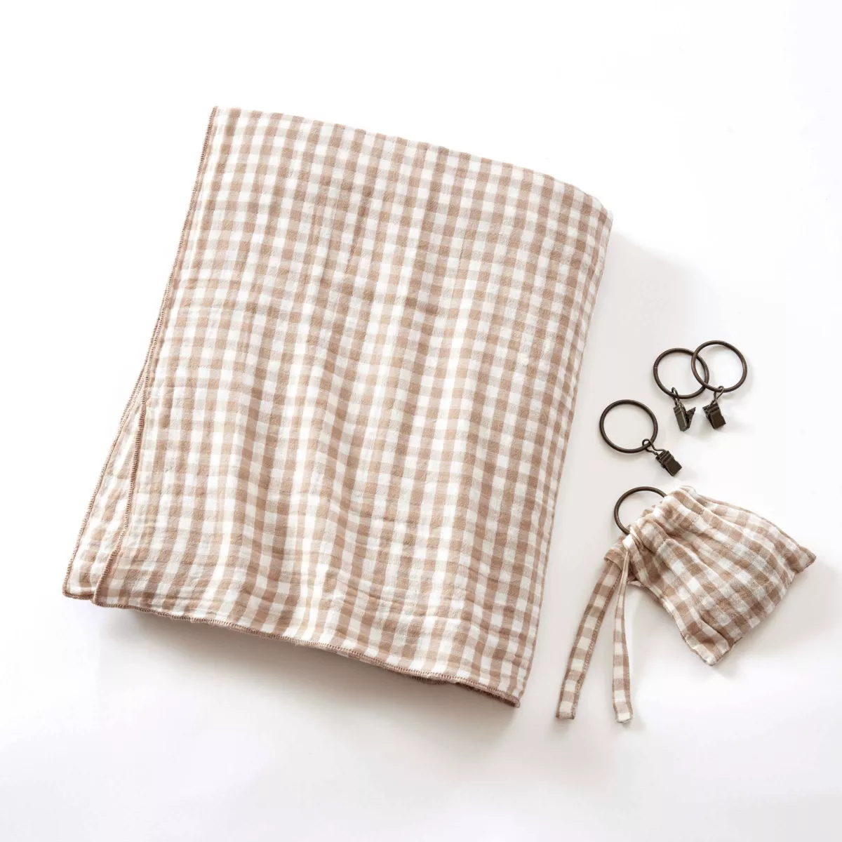 Cortina de gasa de algodón ajustable (140 x máximo 300 cm) Gaïa vichy Ficelle