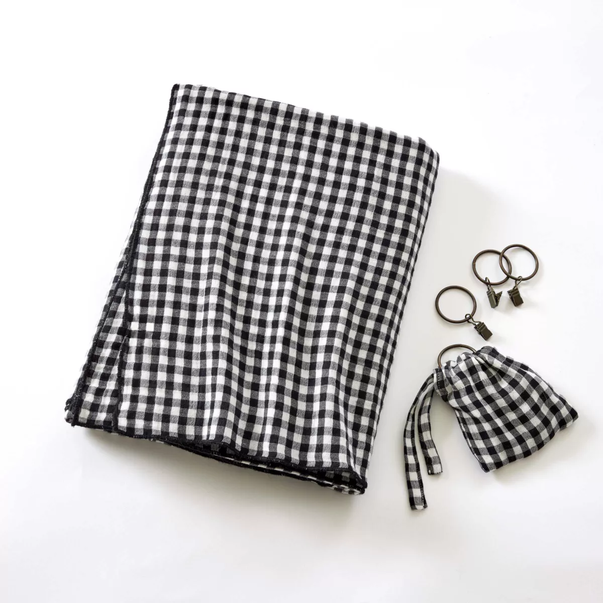 Cortina de gasa de algodón ajustable (140 x máximo 300 cm) Gaïa vichy Negro