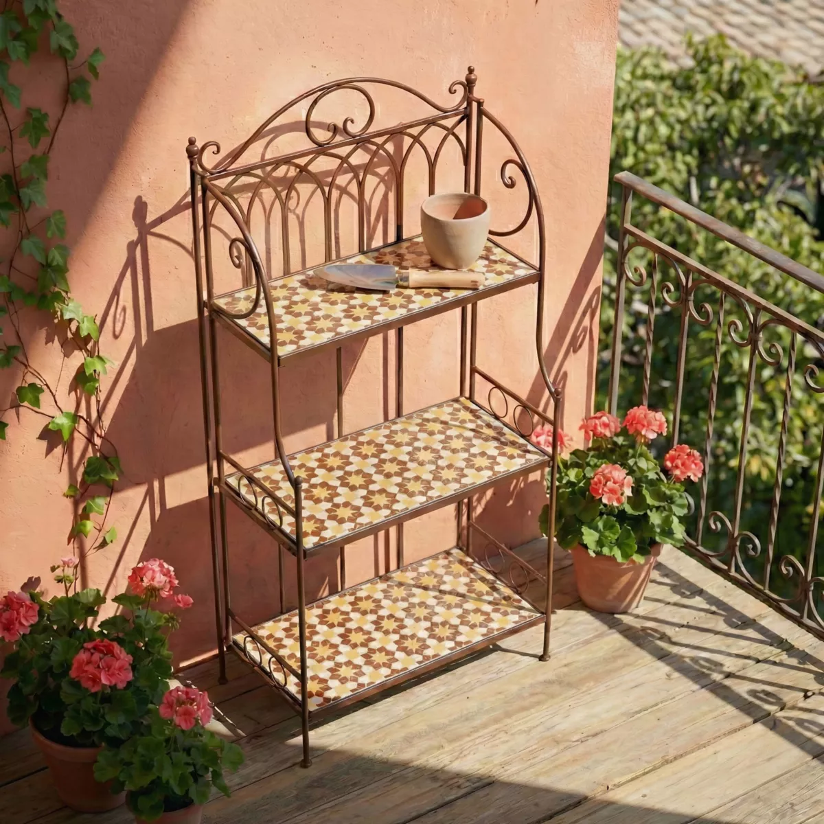 Scaffale da esterno pieghevole in mosaico (H118 cm) Madrid Marrone