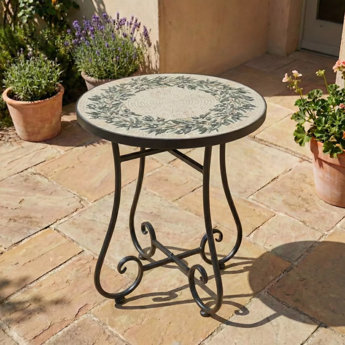 Tavolino rotondo in mosaico (H46 x D39 cm) Atene Beige