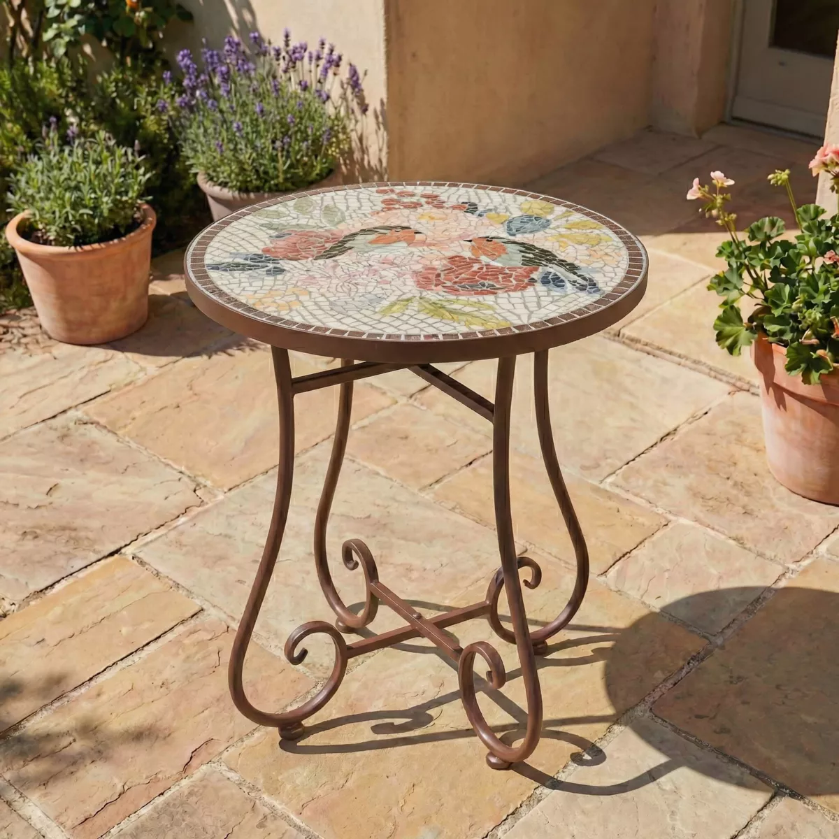Tavolino d'appoggio rotondo in mosaico (H46 x D39 cm) Aberdeen Marrone