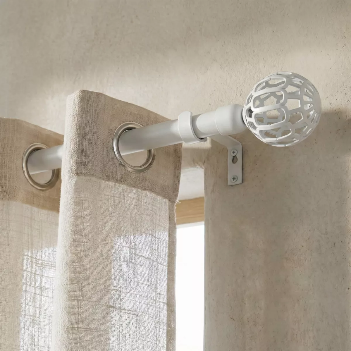 Kit de tringle rideau extensible (L120 - L210 cm / D19 mm) Facette Blanc mat