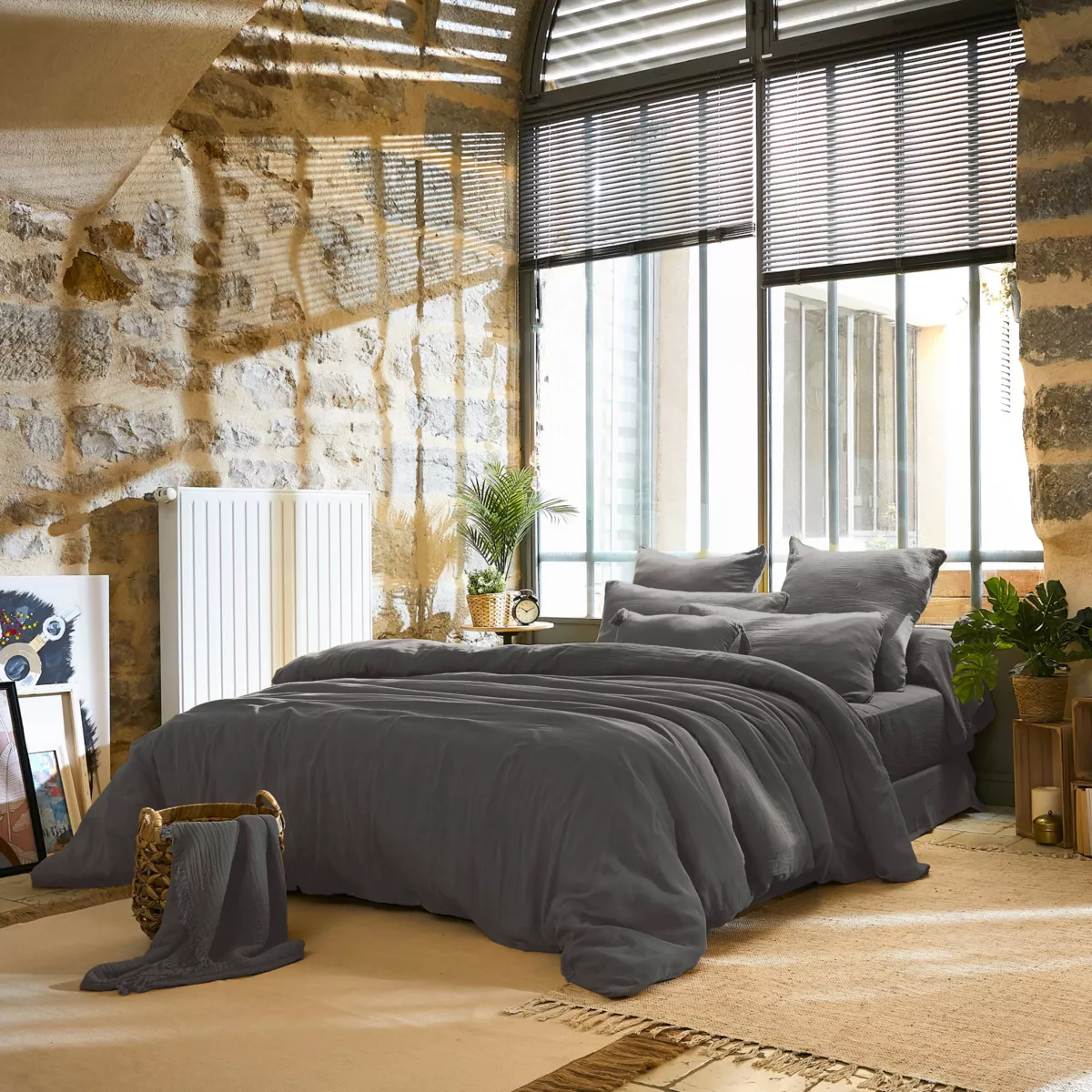 Housse de couette gaze de coton (260 x 240 cm) Gaïa Gris granit