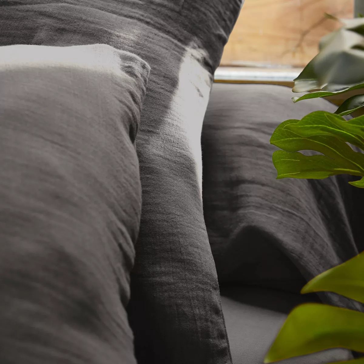 Drap housse gaze de coton (180 cm) Gaïa Gris granit 4