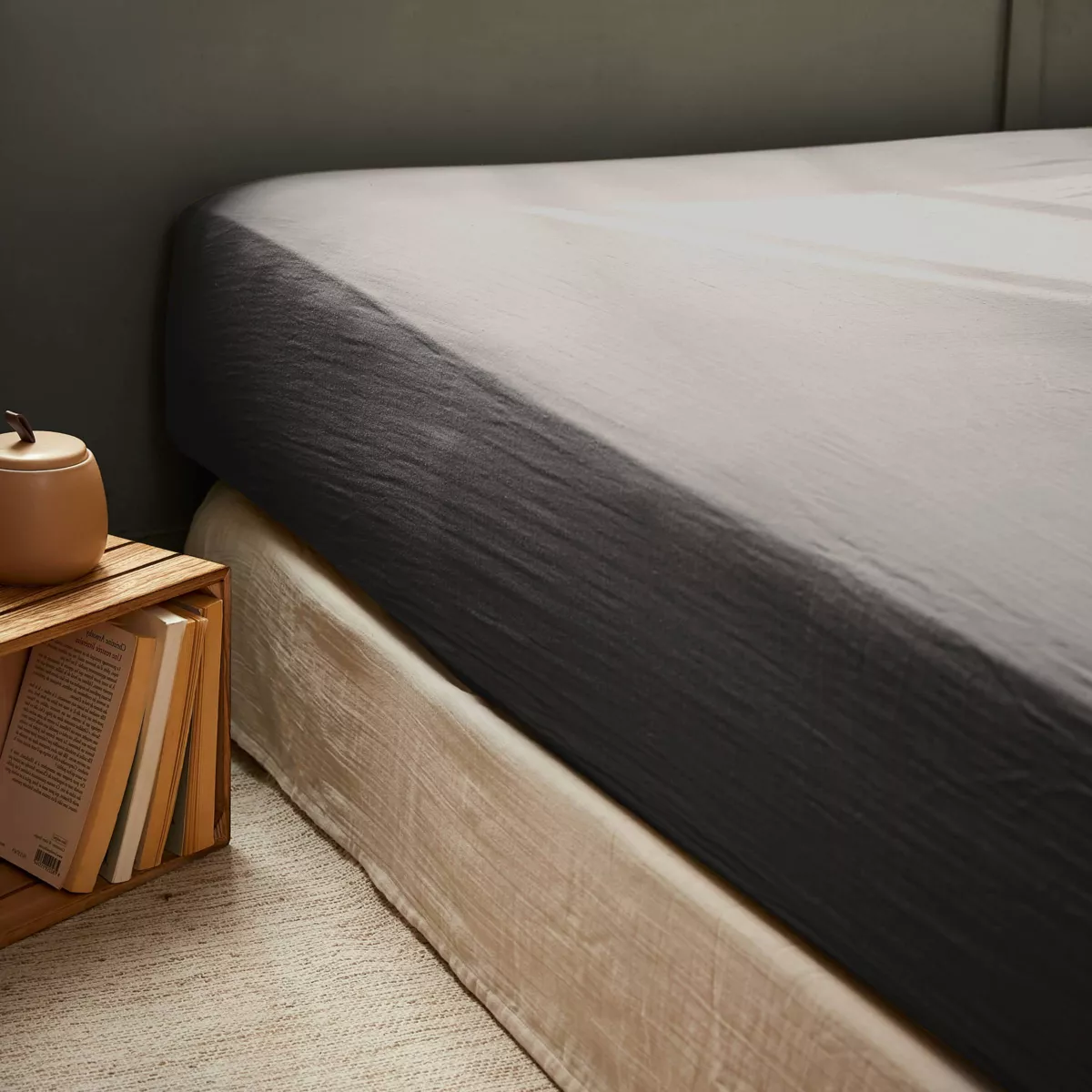 EM - Drap housse 200 x 200 cm Gaze de coton unie GAìA Granit