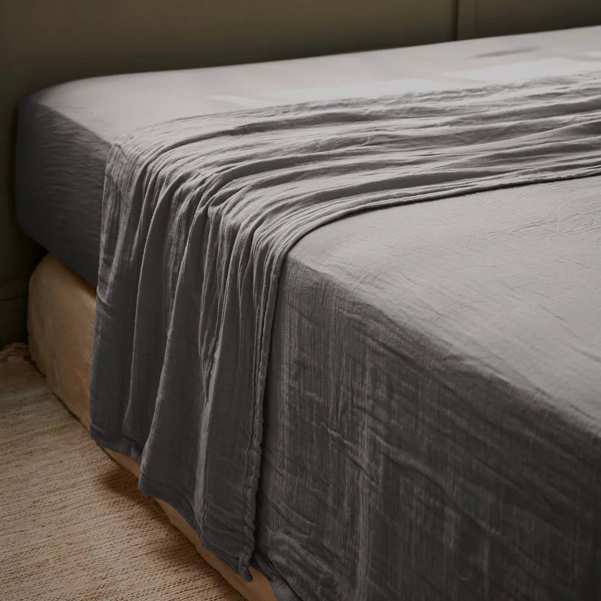 Drap plat gaze de coton (270 cm) Gaïa Gris granit 1