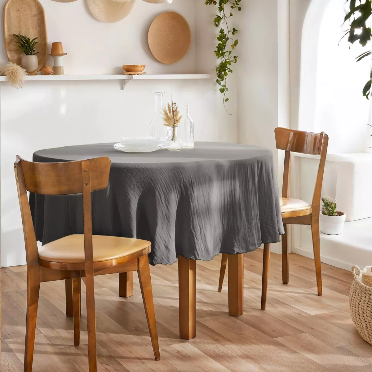 Tafelkleed rond Katoengaas (180 cm) Gaïa Granietgrijs