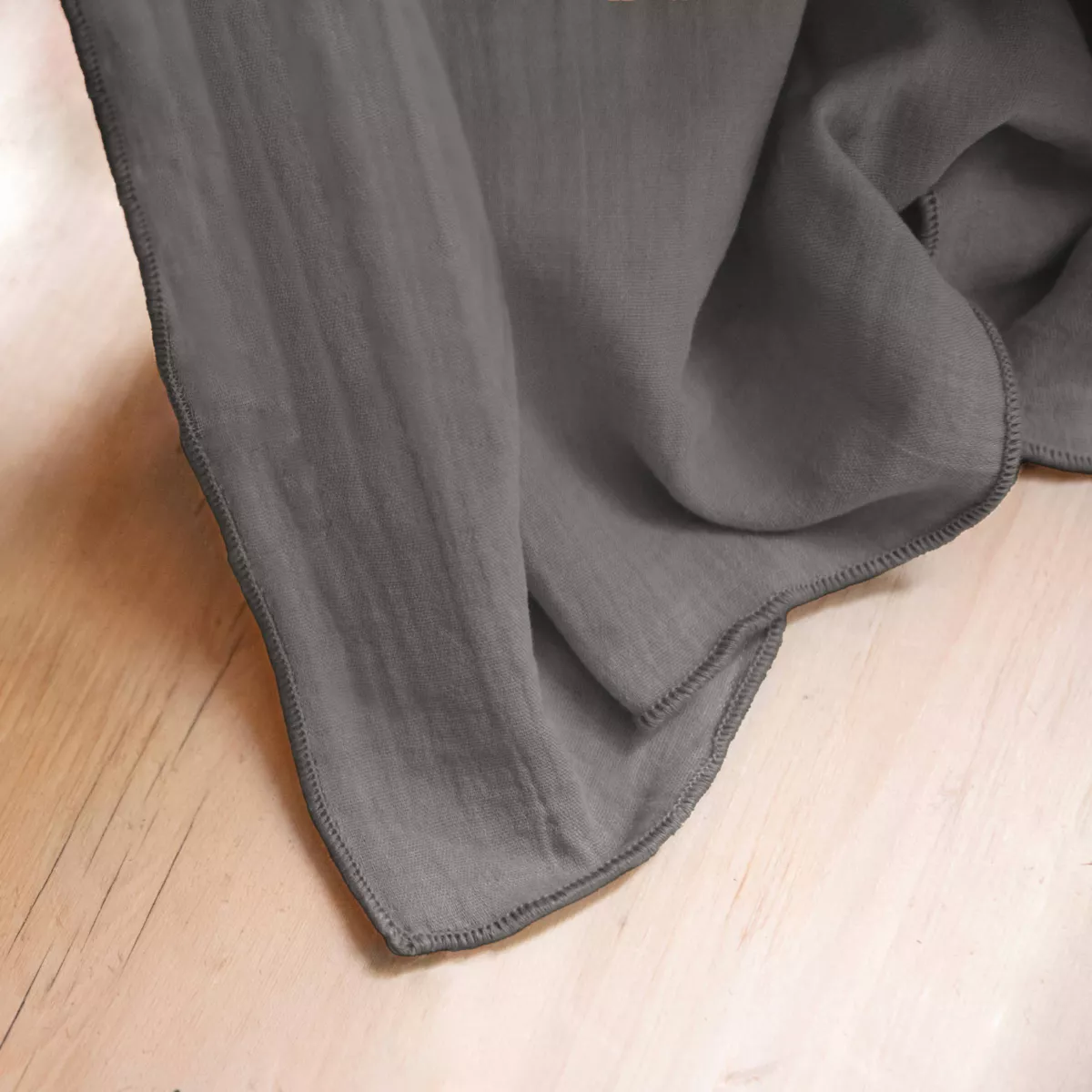 Mantel rectangular en gasa de algodón (L250 cm) Gaïa Gris granito