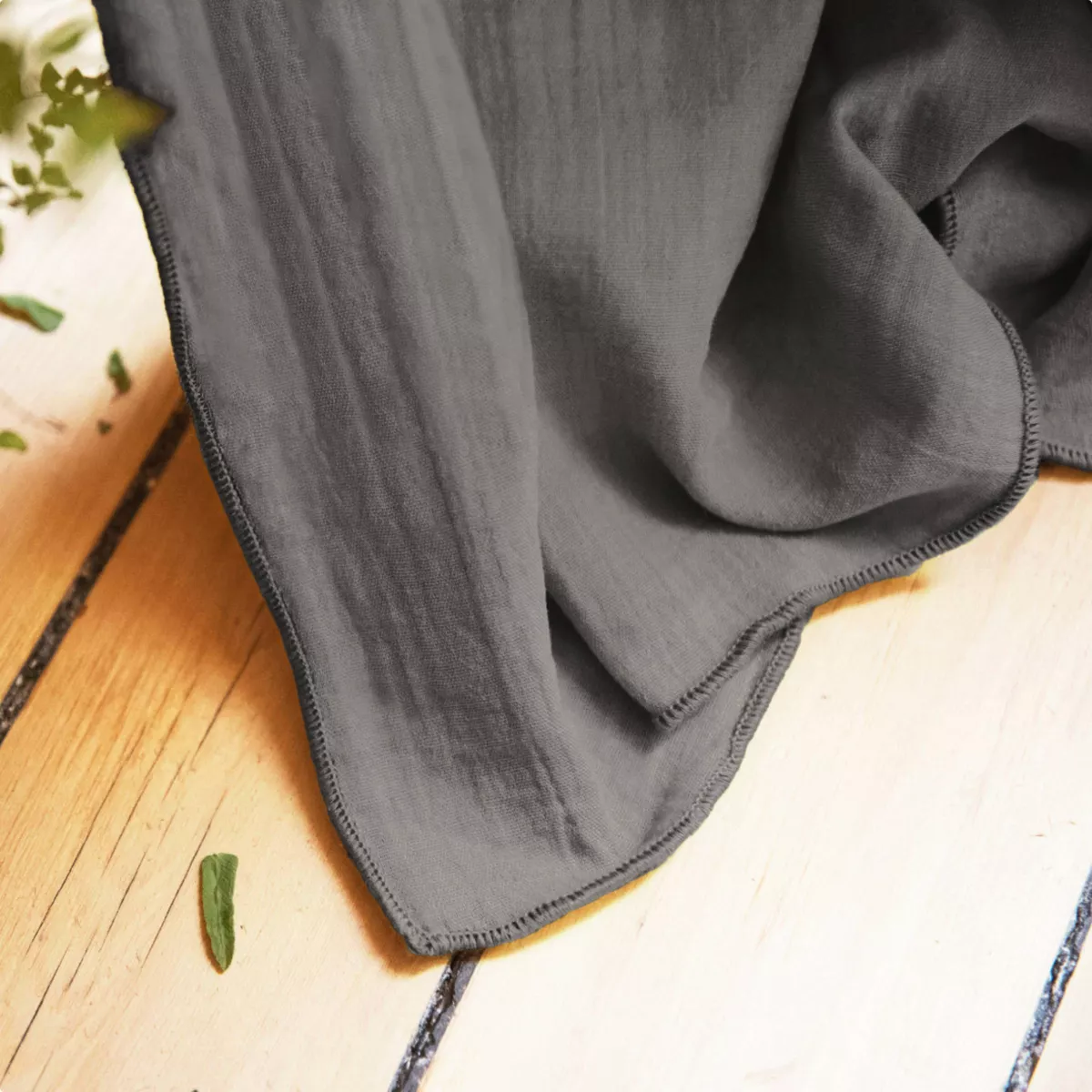 Cortina en gasa de algodón ajustable (140 x max 300 cm) Gaïa Gris granito